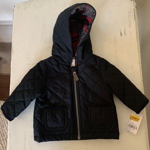 NWT Quilted Navy Coat with Red Plaid Lining - Adorable!